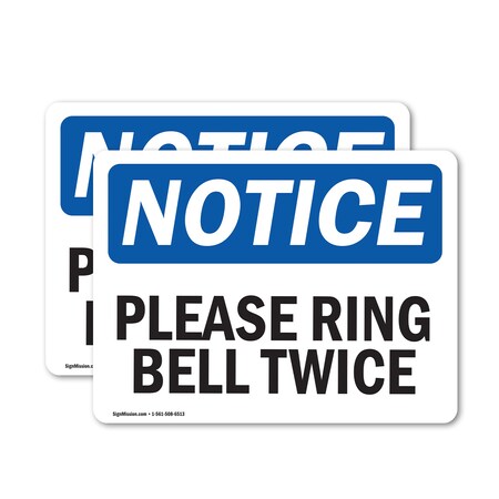 Signmission Please Ring Bell Twice, 14 in W x Rectangle, Vinyl Decal OS-2PACK-NS-D-1014-L-17576